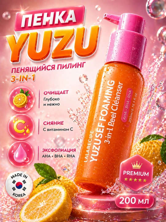 Пенка для умывания lalarecipe yuzu пенка для умывания,отшелушивающая пенка, - 