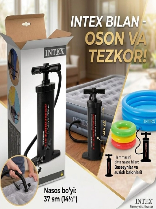 Intex qo'l nasosi,DOUBLE Quick III 37 sm,Basseyn matras va suzish halqalari uchun - 