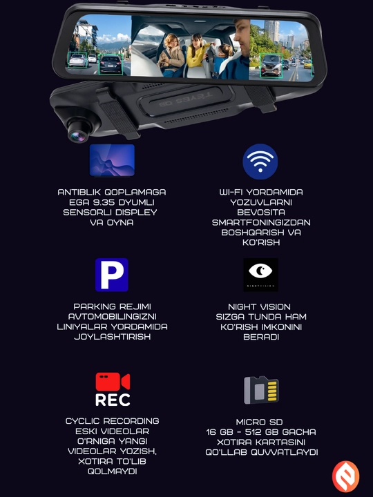 Видеорегистратор, TEYES, Q8, Full vision, 3 камеры, Wi-Fi+карта памяти microsd