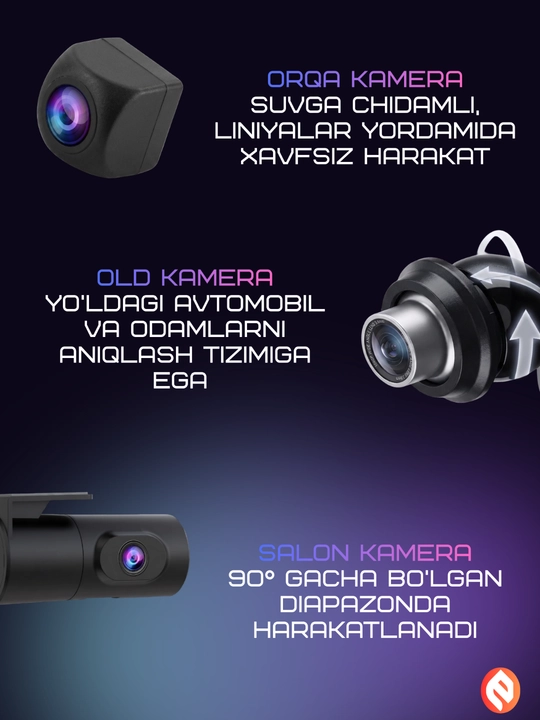 Видеорегистратор, TEYES, Q8, Full vision, 3 камеры, Wi-Fi+карта памяти microsd
