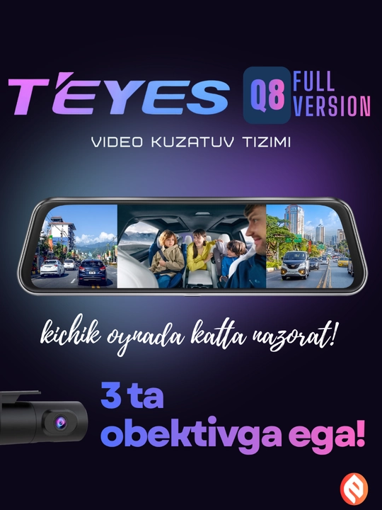 Видеорегистратор, TEYES, Q8, Full vision, 3 камеры, Wi-Fi+карта памяти microsd - 