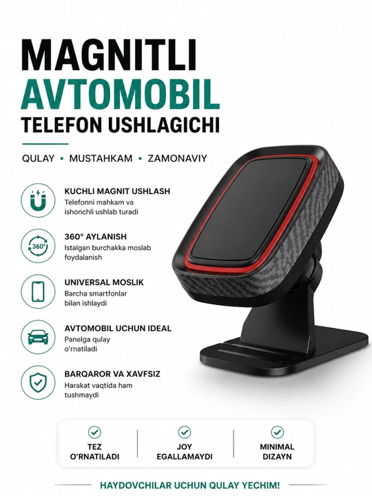 Kuchli magnitli avtomobil telefon ushlagichi – barqaror va qulay holder - 
