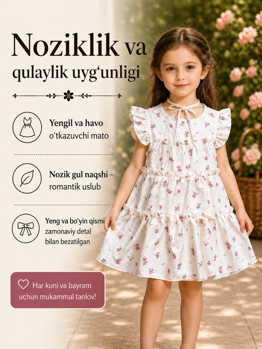 Платье для девочек 3-7 лет хлопок цветочный нежное летнее - 