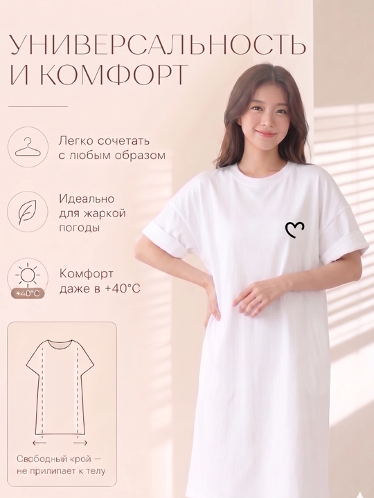 Платье-футболка женское, с принтом, белый/черный/серый, S-XL