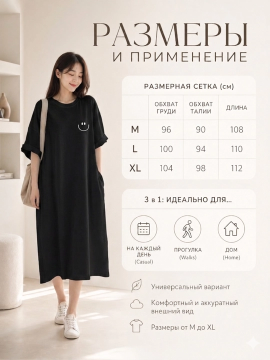 Платье-футболка женское, с принтом, белый/черный/серый, S-XL