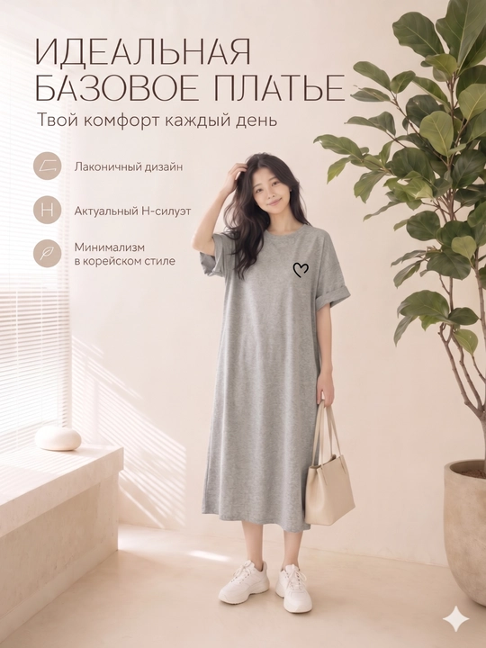 Платье-футболка женское, с принтом, белый/черный/серый, S-XL - 