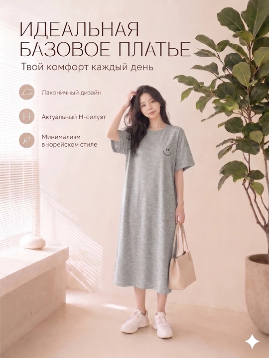 Платье-футболка женское, с принтом, белый/черный/серый, S-XL - 