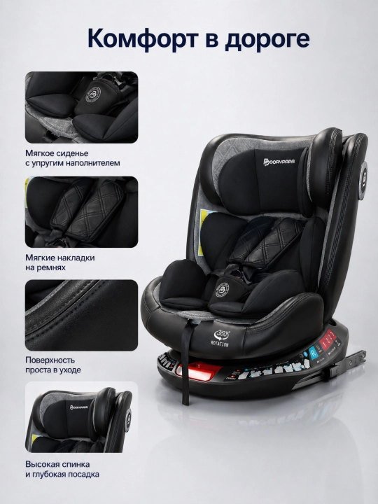 Детское автокресло 360° ISOFIX LATCH с наклоном и боковой защитой для поездок