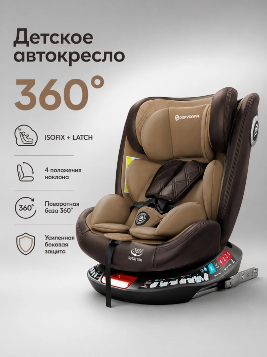 Детское автокресло 360° ISOFIX LATCH с наклоном и боковой защитой для поездок - 