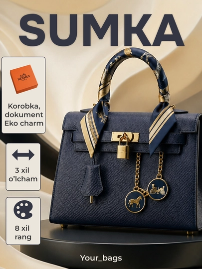 Женская сумка в стиле Hermes, подходящая для повседневного использования — BAGAZIZ-ERMES3X-СИНМЕЛ-25SM