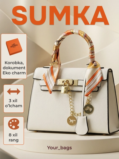 Женская сумка в стиле Hermes, подходящая для повседневного использования — BAGAZIZ-ERMES3X-БЕЛЫЙ-25SM
