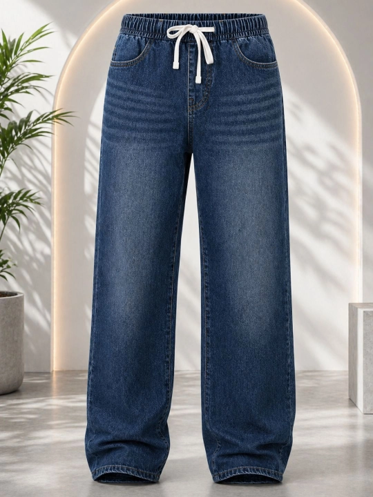 Elastik belbog‘li erkin bichimli erkaklar jinsi shimlari (Loose Fit), qulay, kundalik jinsi shimlar