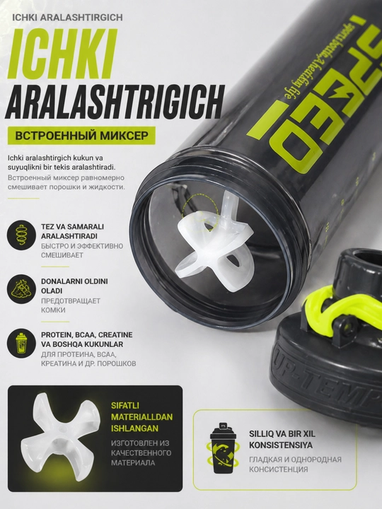 Sport shishasi, protein va geyner uchun, sheyker, unisex, sovg‘a sifatida ekspander