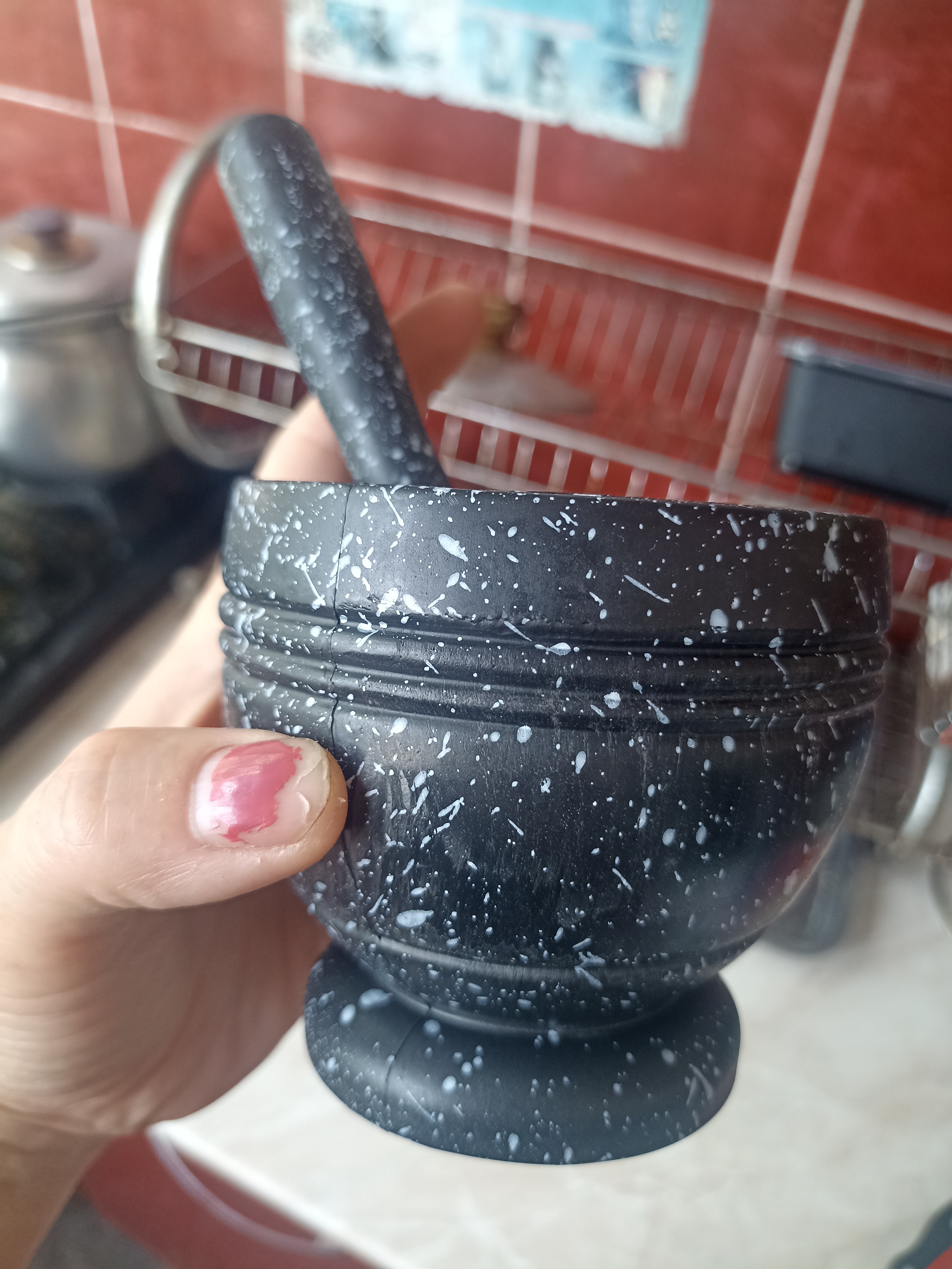 Ступка с пестиком, цвет черный мрамор, твердый пластик