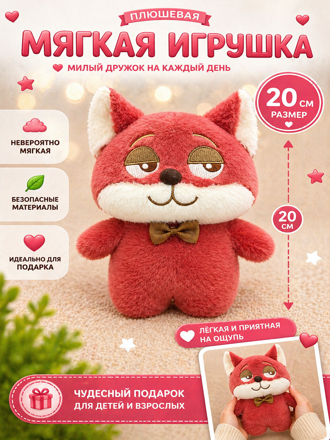 Плюшевая мягкая игрушка - 20 см, милый, подарок, для детей и взрослых - 