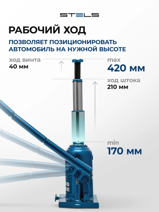 Shisha gidravlik domkrat STELS, 4 t, 170-420 mm, 51116