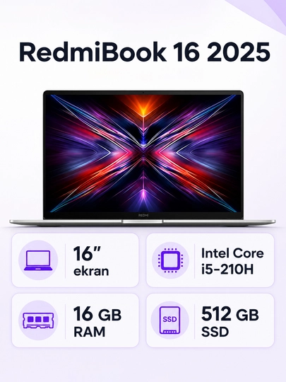 Noutbuk RedmiBook 16 2025, 16 dyuym ekranli, Intel Core i5-210H, 16GB/512GB 6