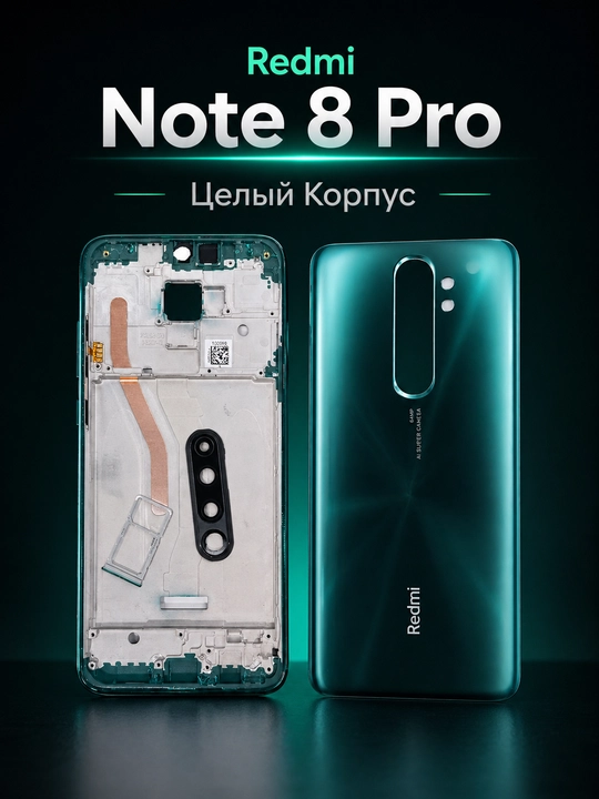 Комплект корпуса для Redmi Note 8 Pro (задняя крышка, рамка, стекло камеры, SIM-лоток) - 