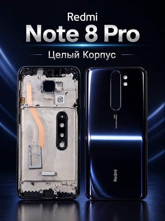 Комплект корпуса для Redmi Note 8 Pro (задняя крышка, рамка, стекло камеры, SIM-лоток) - 