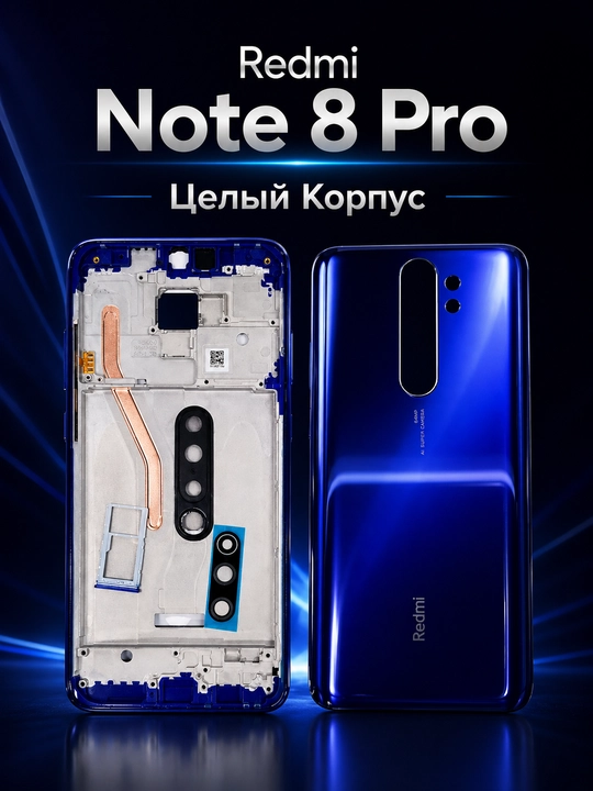 Комплект корпуса для Redmi Note 8 Pro (задняя крышка, рамка, стекло камеры, SIM-лоток) - 
