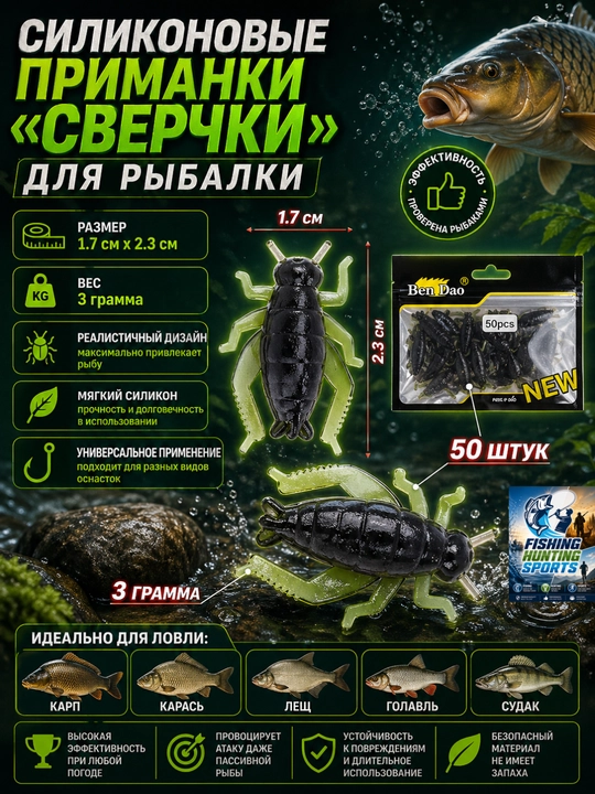 Baliq ovlash uchun Chigirtka,  silikon o'ljalari - 