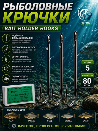 Крючки рыболовные Bait holder hooks