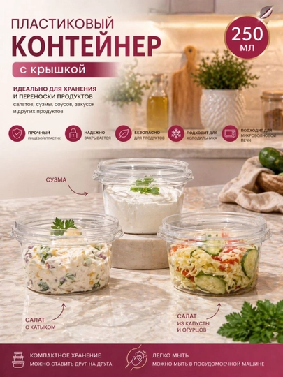 Контейнер для хранения продуктов с крышкой, компактный, для дома, офиса и пикника, 250 мл — 8520000-250KON-250KON1
