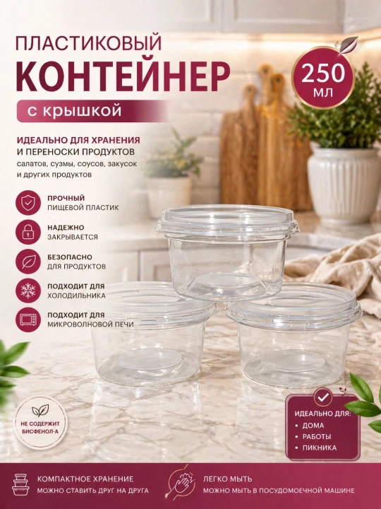 Контейнер для хранения продуктов с крышкой, компактный, для дома, офиса и пикника, 250 мл