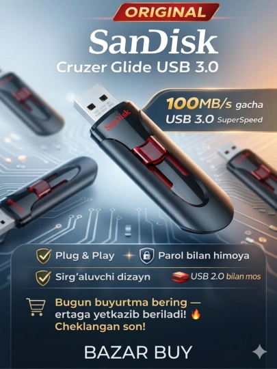 SANDISK CRUZER GLIDE 3.0 org – 64GB быстрая USB флешка