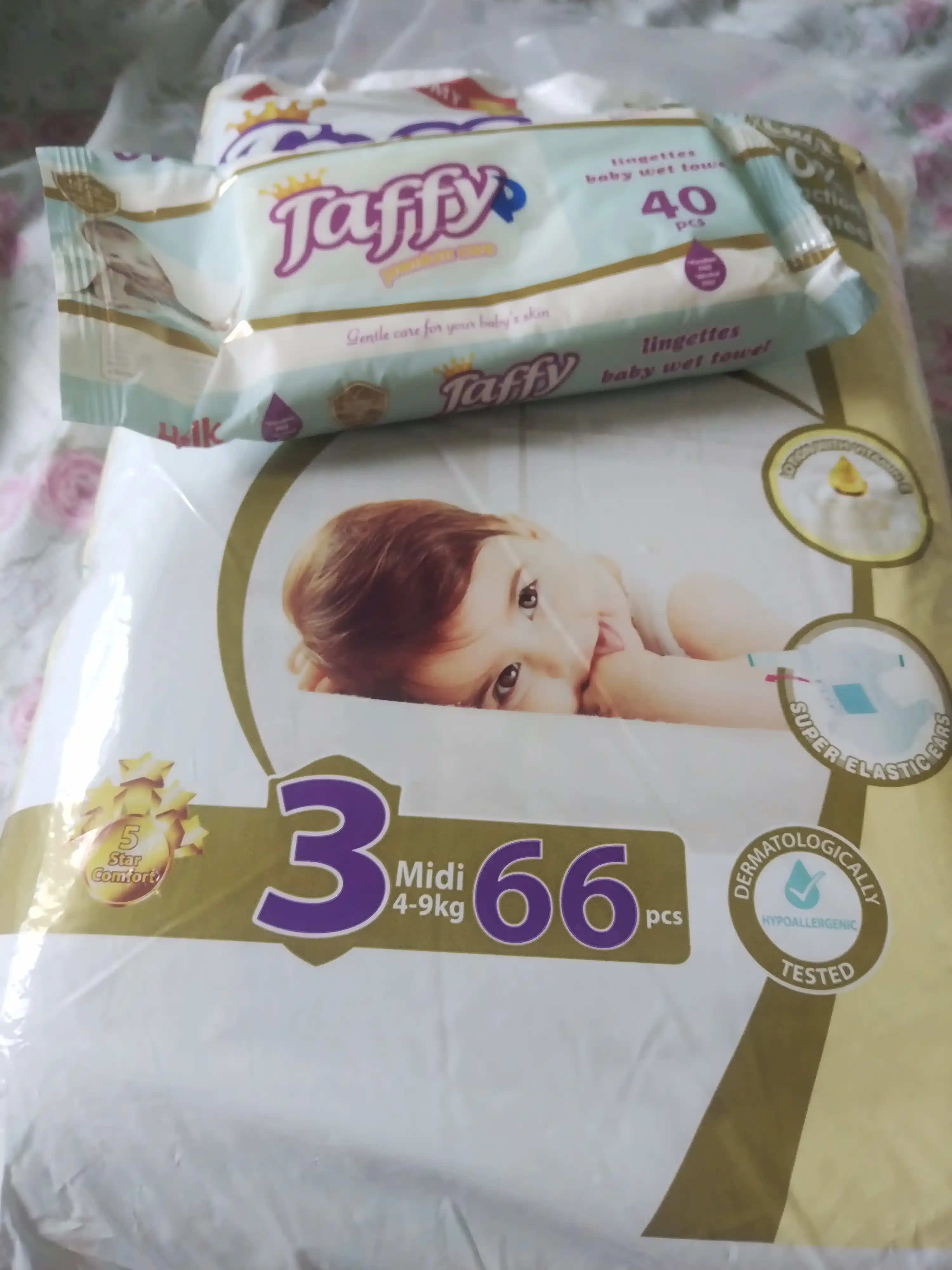 Taffy tagliklari, 3-o`lcham, 4-9 kg, 66 dona, o'g'il bolalar va qizlar uchun