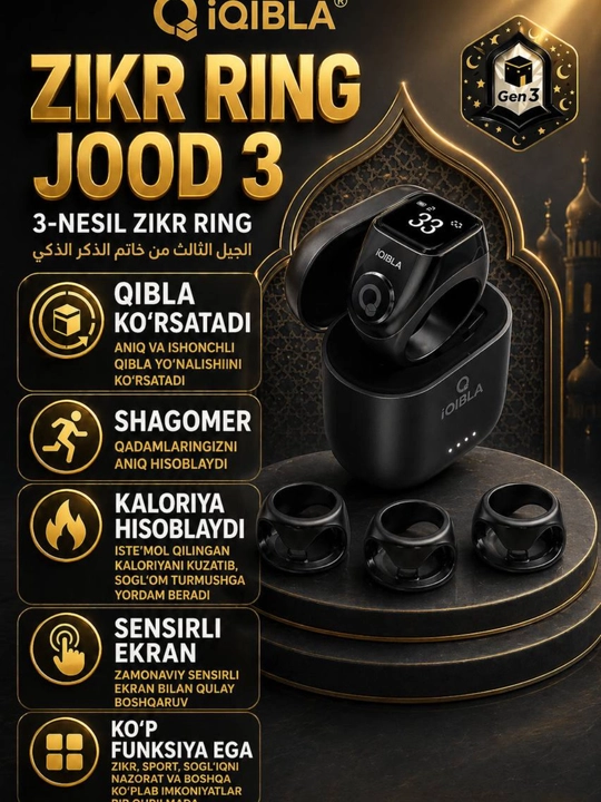 Zikr Ring Jood 3 Pro aqlli uzugi, tasbeh va qadam o‘lchagich