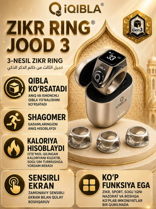 Zikr Ring Jood 3 Pro aqlli uzugi, tasbeh va qadam o‘lchagich