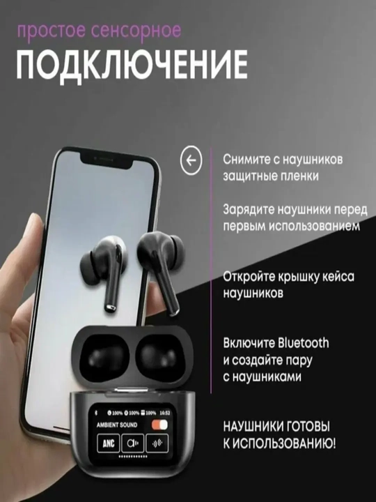 Simsiz quloqchinlar displeyli – shovqinni kamaytiruvchi naushnik oq va qora