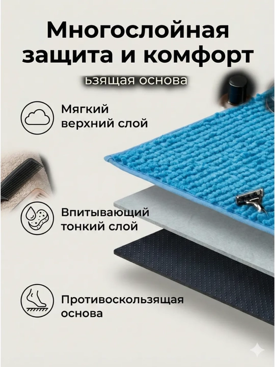 Мягкий коврик для ванной 50x80 см – влаговпитывающий