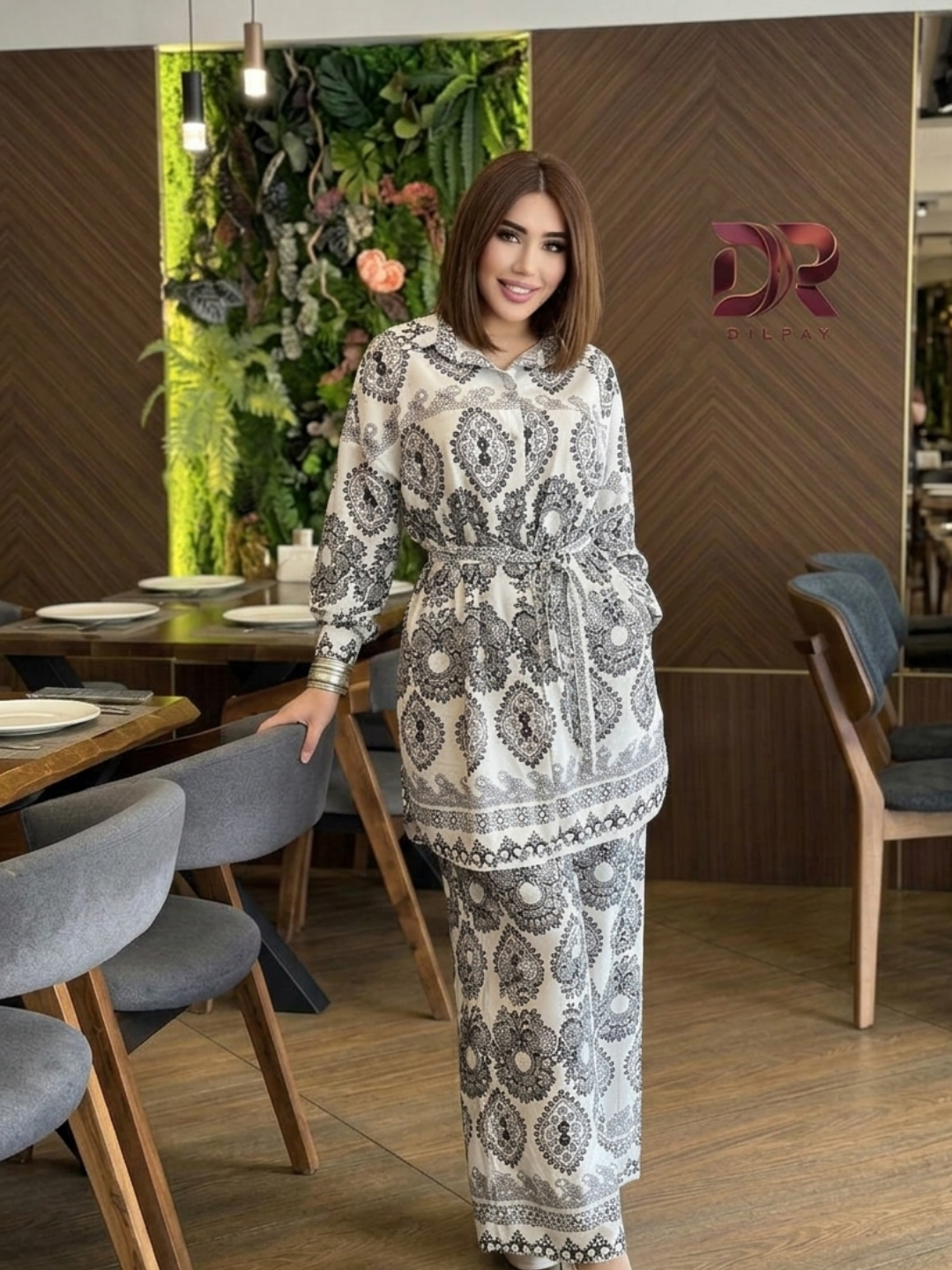 Женский костюм двойка oversize из поплина – удлинённая туника и свободные брюки - 
