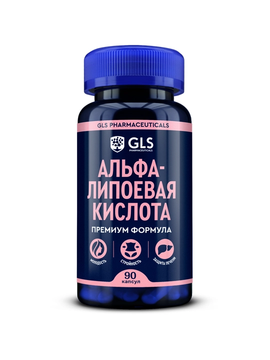 GLS Alfa lipoik kislota, 100 mg (ALA), antioksidant, metabolizm va jigar uchun, 60 kapsula