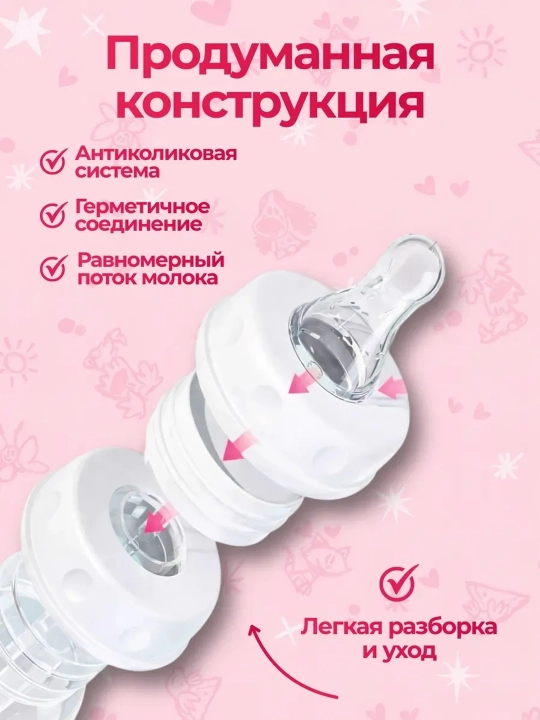 Умная бутылочка для новорожденных с антиколиковой системой и длинной трубкой, 240 мл