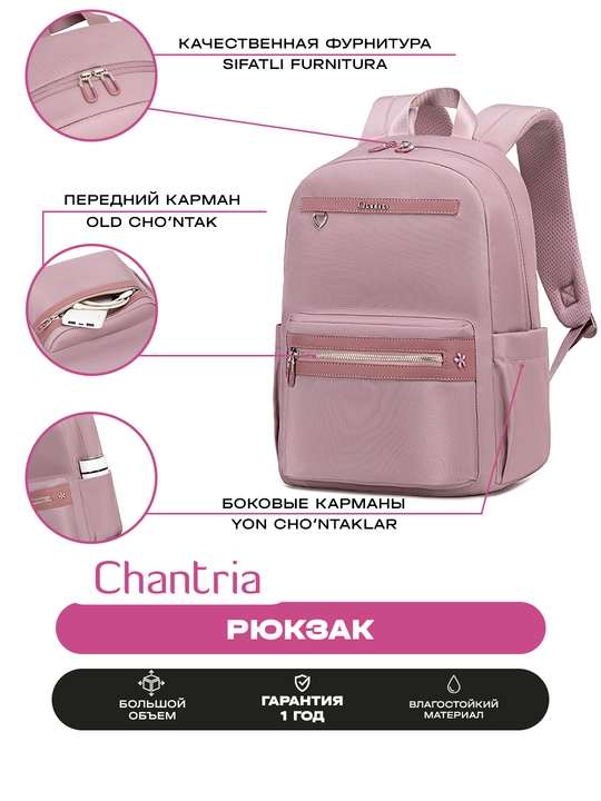 Chantria ayollar ryukzagi, shahar uchun, noutbuk uchun, suvga chidamli, sig'imli sumka