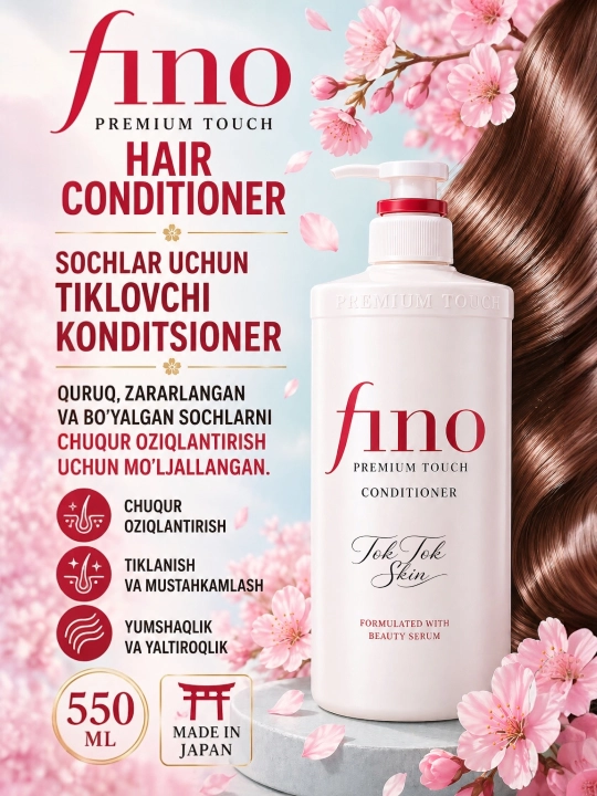Fino yapon soch parvarishi liniyasi: niqob, shampun laminatsiya effektini beradi