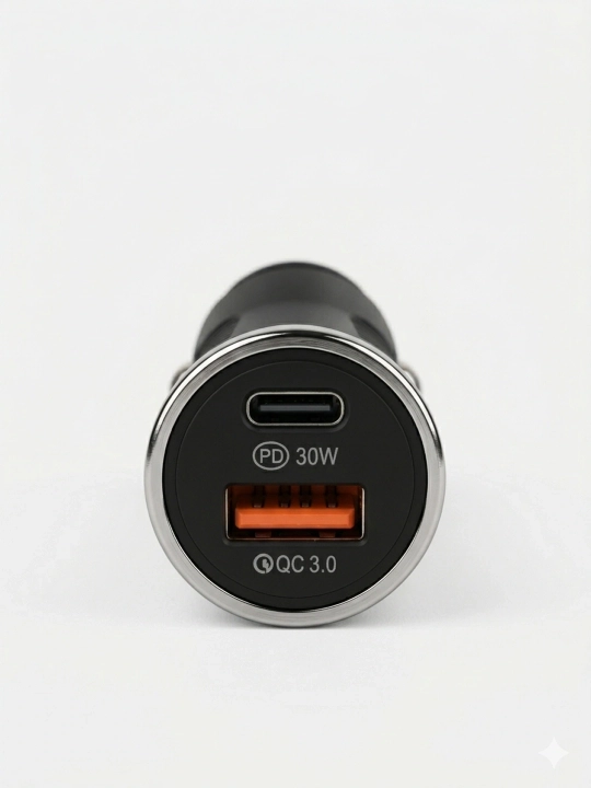 Avto zaryadkasi 2-port PD 30W Type-C + QC3.0 USB-A, qora