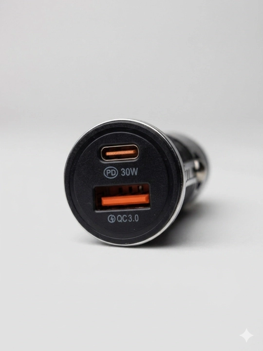 Avto zaryadkasi 2-port PD 30W Type-C + QC3.0 USB-A, qora
