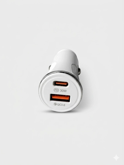 Avtozaryadka 2 porta PD 30W Type-C + QC3.0 USB-A, oq/qora - 