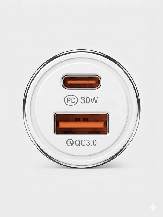 Avto zaryadka 2 port PD 30W Type-C + QC3.0 USB-A, oq