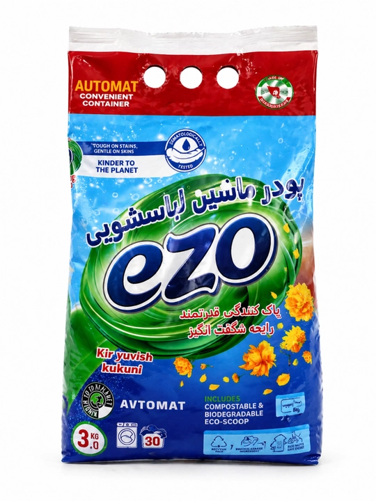 EZO kir yuvish kukuni, 3kg, avtomat uchun, kuchli dog‘ ketkazuvchi, bahor hidi
