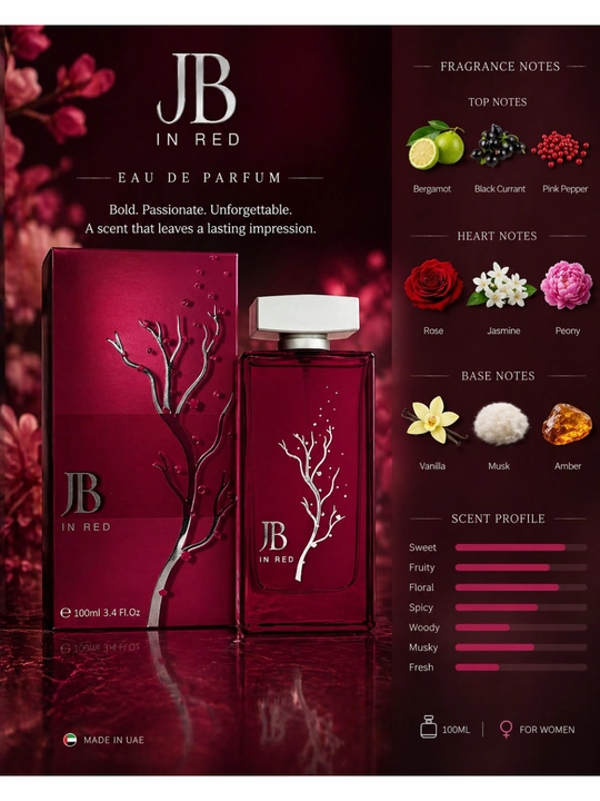 Jb in red ayollar atiri 100 ml — nafis gulli va sitrusli ifor, parfyumlangan suv
