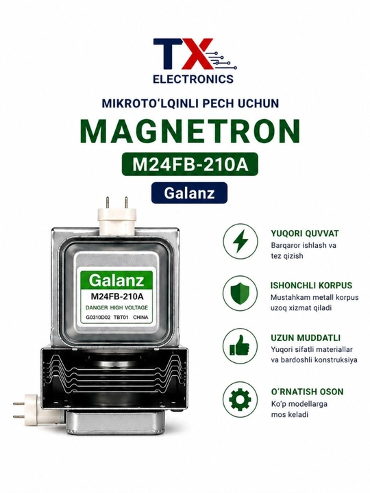 Mikroto‘lqin pech magnitroni, yuqori voltli