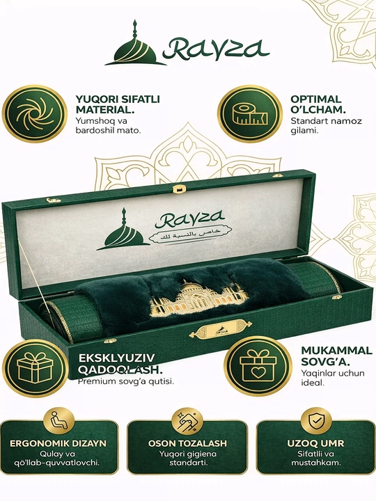 RAYZA SAJDA premium namoz gilami sovg‘a qutisi bilan — yumshoq sajda gilami - 