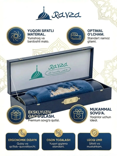 RAYZA SAJDA premium namoz gilami sovg‘a qutisi bilan — yumshoq sajda gilami - 