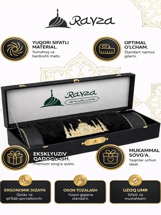 RAYZA SAJDA premium namoz gilami sovg‘a qutisi bilan — yumshoq sajda gilami - 