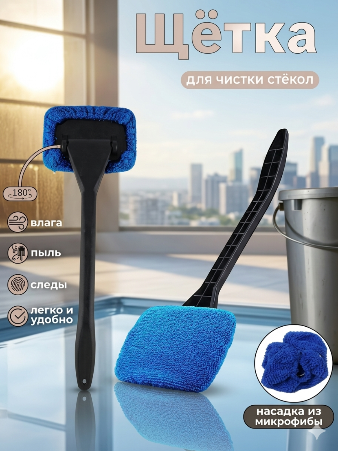 Щётка для стекол авто, микрофибра, удобный аксессуар для  салона машины